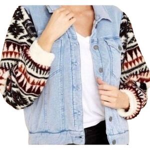 Z supply denim net please jacket with printed sleeves size extra small